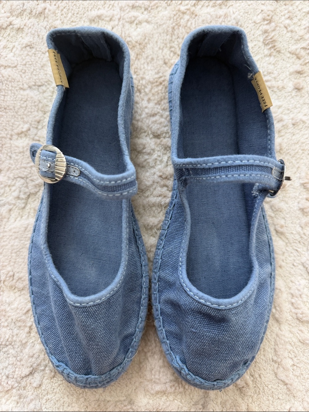 Free People Blue Canvas Mary Jane Flats with Buckle